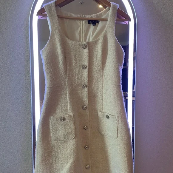 🤍🤍J crew Cream tweed Textured Mini Dress in ivory - Picture 4 of 10